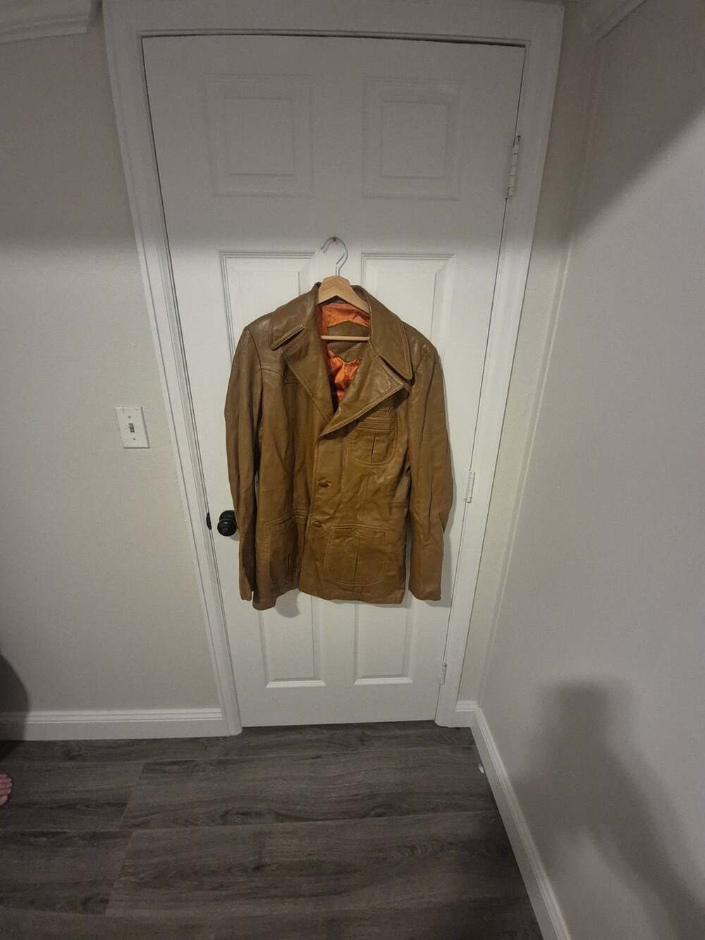 Vintage Brown Leather Jacket with Orange Satin Lining